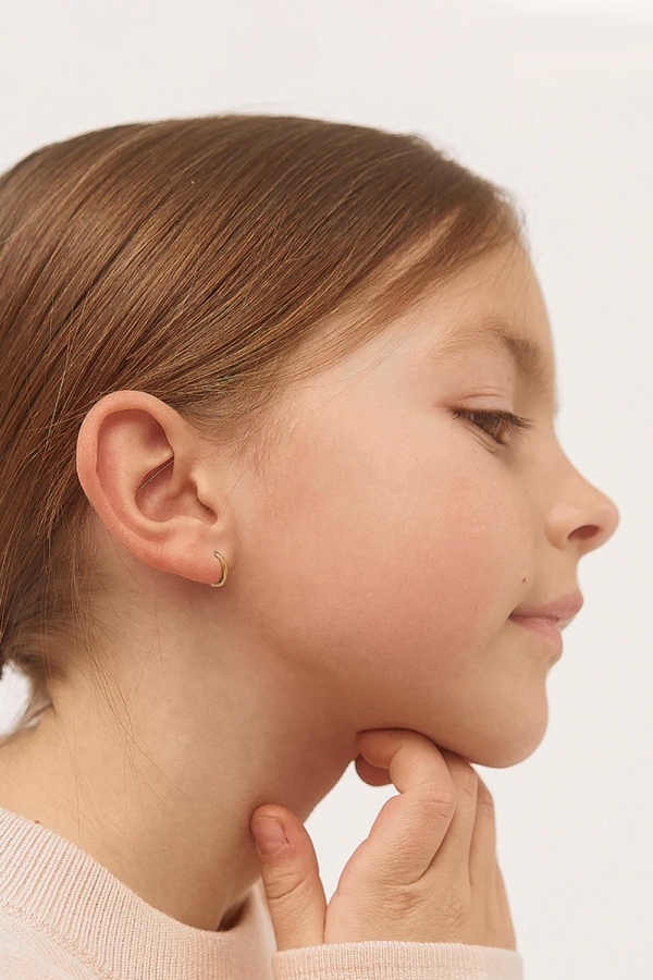 Cercei din Aur 14K pentru Copii, model Clasic Rotund 10mm, inchidere tip Creola Endless (tortita)