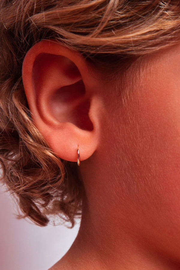 Cercei din Aur 14K pentru Copii, model Clasic Rotund 10mm, inchidere tip Creola Endless (tortita)