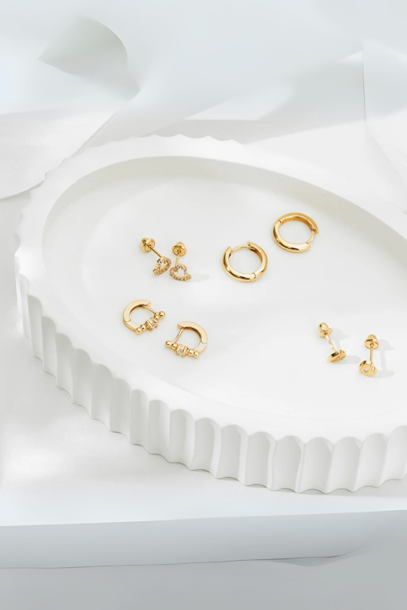 Cercei din Aur 14K pentru Copii, model Inimioara cu Piatra CZ clara Centrala, inchidere cu Filet si Protectie