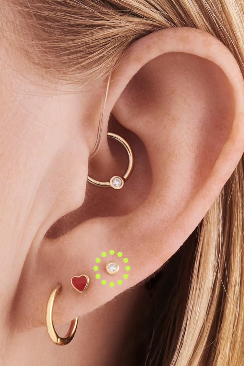 Piercing Labret din Aur 14K, cu Piatra CZ de 2.5mm, cu Prindere Filet Intern si Spate Plat, ideal pentru buza, tragus, helix